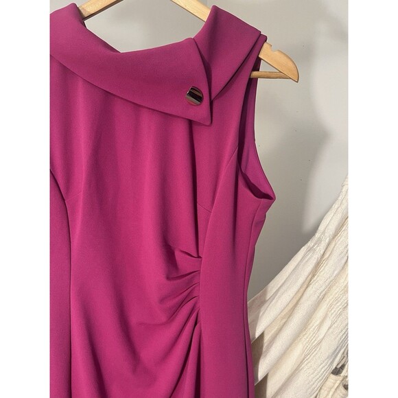 Tahari Asl Draped Neckline Sheath Sleeveless Magenta Midi Dress Women’s Size 8 - Picture 4 of 11
